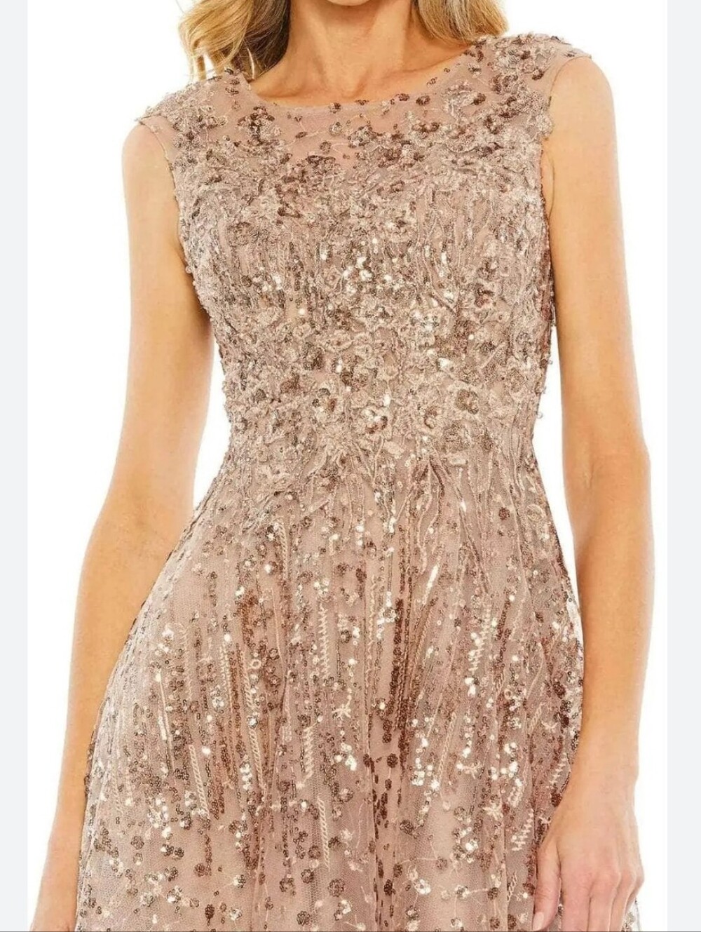 Mac Duggal Sequin Embellished Sleeveless Copper Color